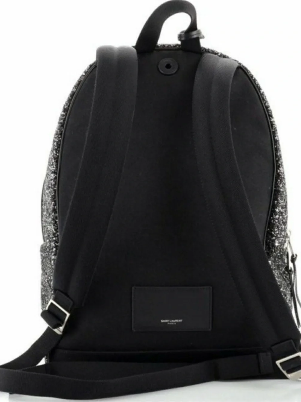 Saint Laurent Black and Silver Glitter Backpack with Logo